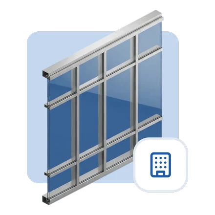 3D render of a commercial curtain-wall glazing section