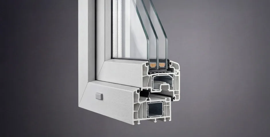 Cutaway of a multi-chamber uPVC window profile