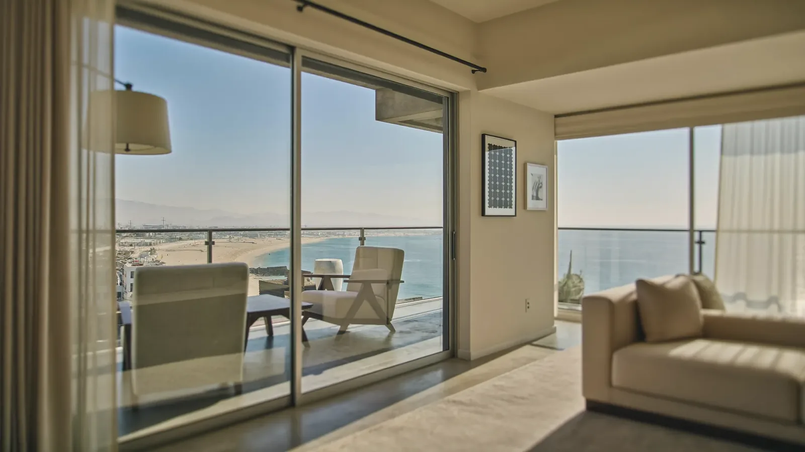 Dubai apartment living room with floor-to-ceiling glazing in slim aluminium frames