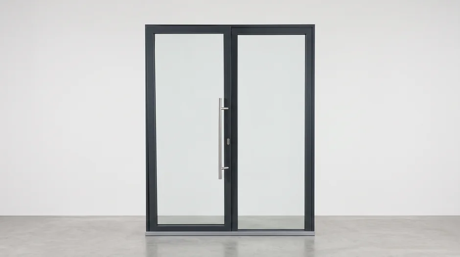 Tilt-and-slide patio door with the moving leaf tilted inward at the top