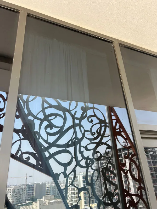 Serviced panoramic window in a Dubai tower apartment