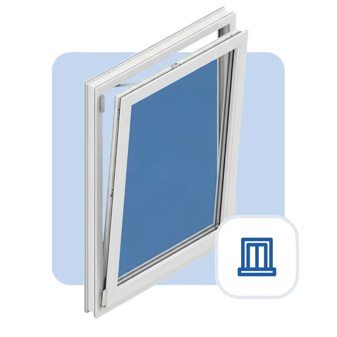 Render of a uPVC tilt-and-turn window with its hardware