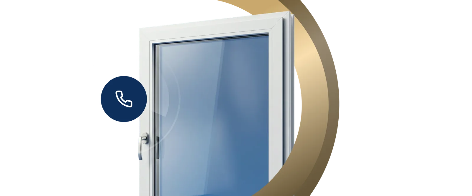 White uPVC window with a call-back badge